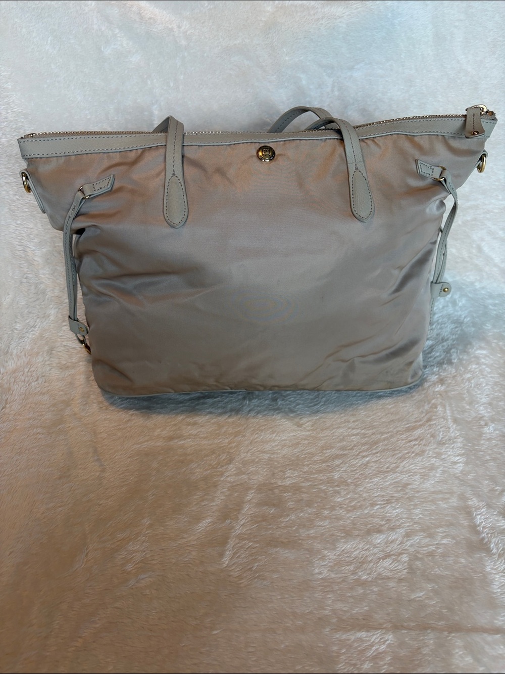 JPK Paris 75 Nylon Tote Bag Beige Taupe Gold Hardware Large Shoulder Bag - Picture 3 of 13